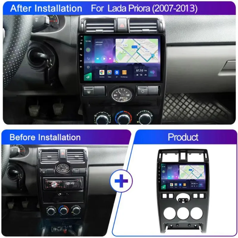9 дюймов 2 Din Android автомобильное радио CarPlay для LADA PRIORA 2007-2014 GPS-навигация Стерео Мультимедийная видеорамка Детали интерьера