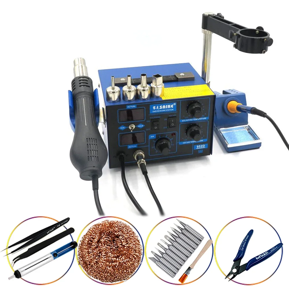 Saike 952D Soldering StationHot Air Gun + Soldering Iron 2in1 Power 760W BGA rework station welding table 110V/220V