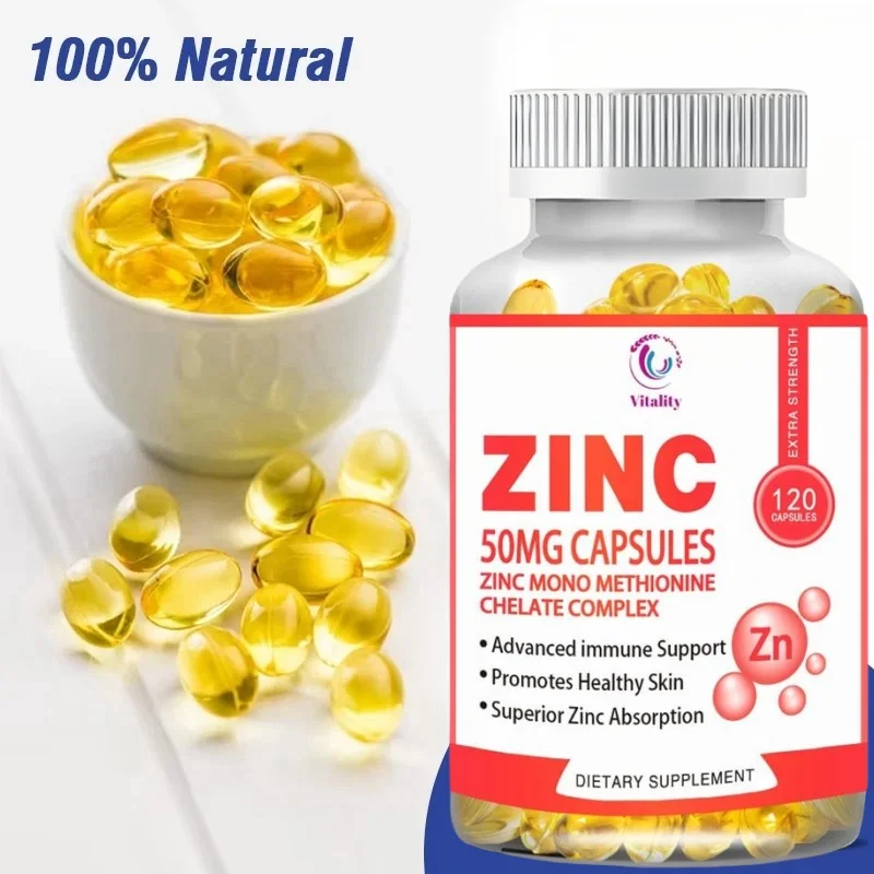 Vitality Zinc 50mg Capsules for Supports Cellular Energy Production and Collagen Formation, Immune System Support