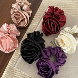 French High-Grade Satin Rose Flower Hair Rope Hair Band Ins South Korea Gentle Fairy Lady Hair Band Rubber Band