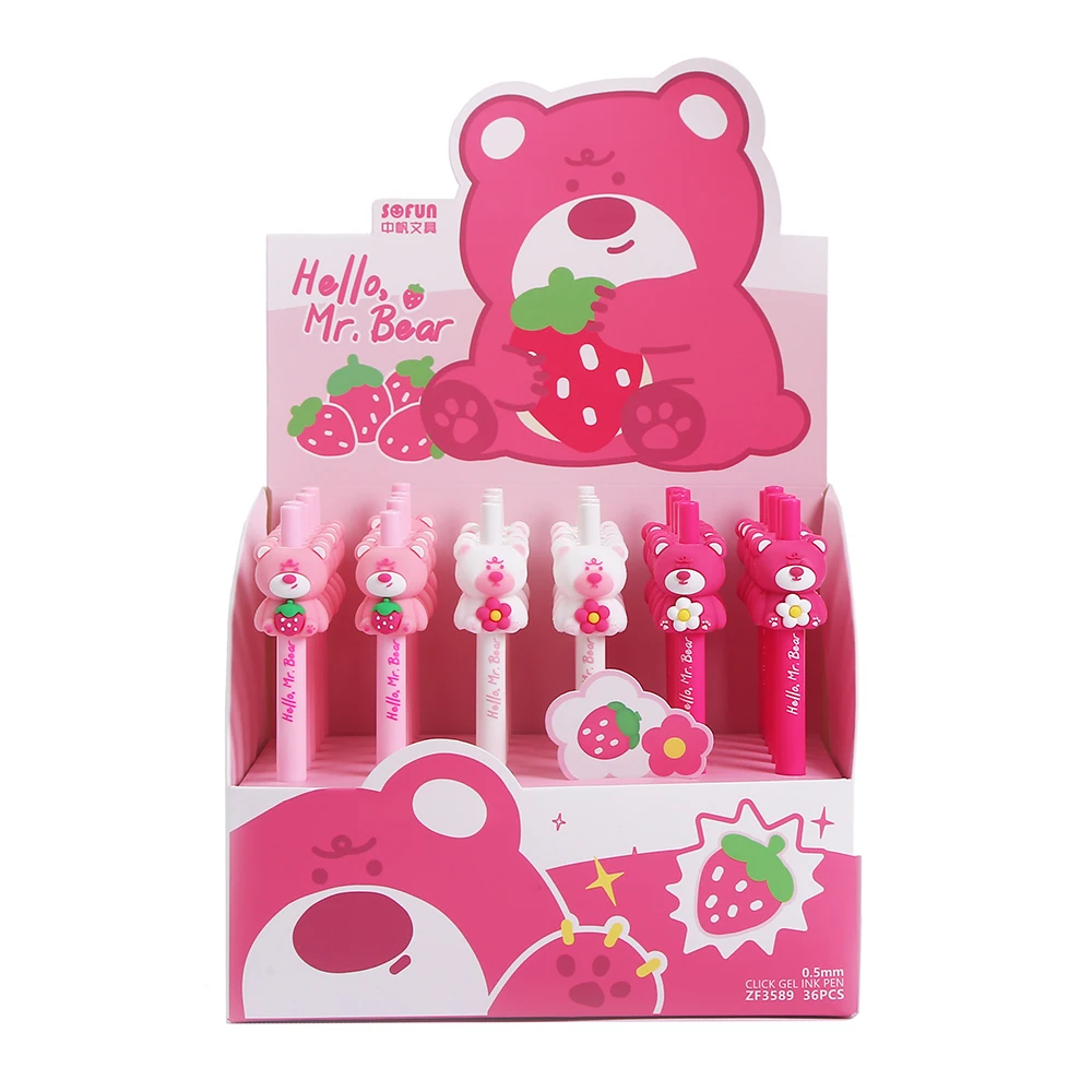 3 Pcs/lot Kawaii Bears Flowers Pink Mechanical Gel Ink Pen School Office Writing Supplies Gift Stationery Art Deco Gel Pens