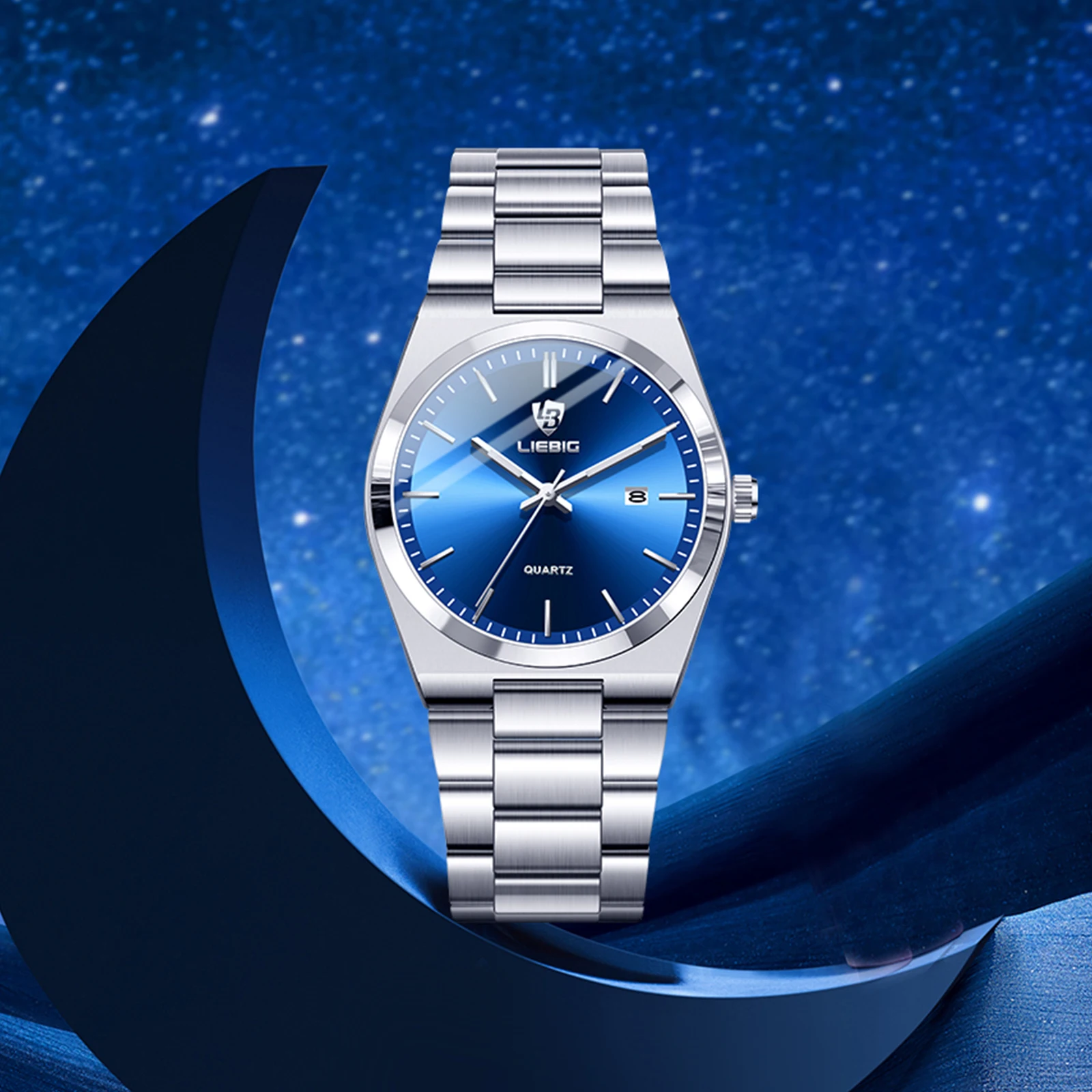 LIEBIG Business Waterproof Week Wristwatches Male Luxury Quartz Watches Fashion Stainless Steel Watch For Men Women Simple Watch