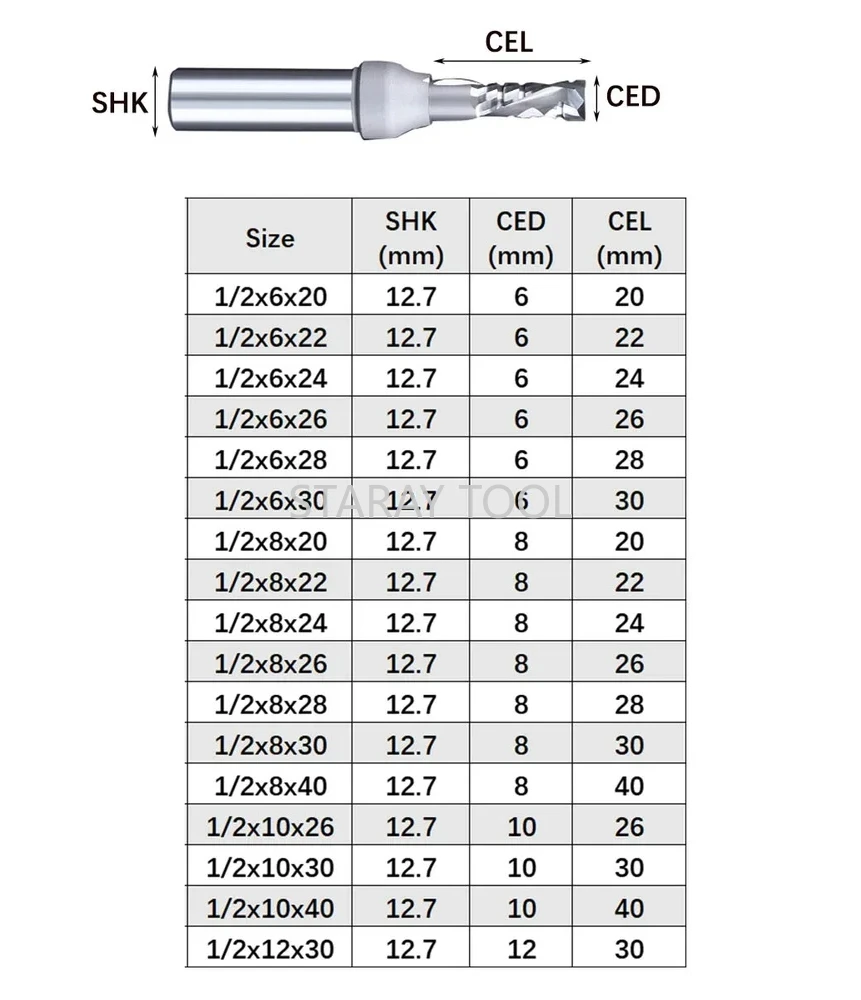 TCT Straight Router Bit Cutter Carbide Compression Bit Woodworking Up Down Cutting Slotting Spiral Milling Cutter