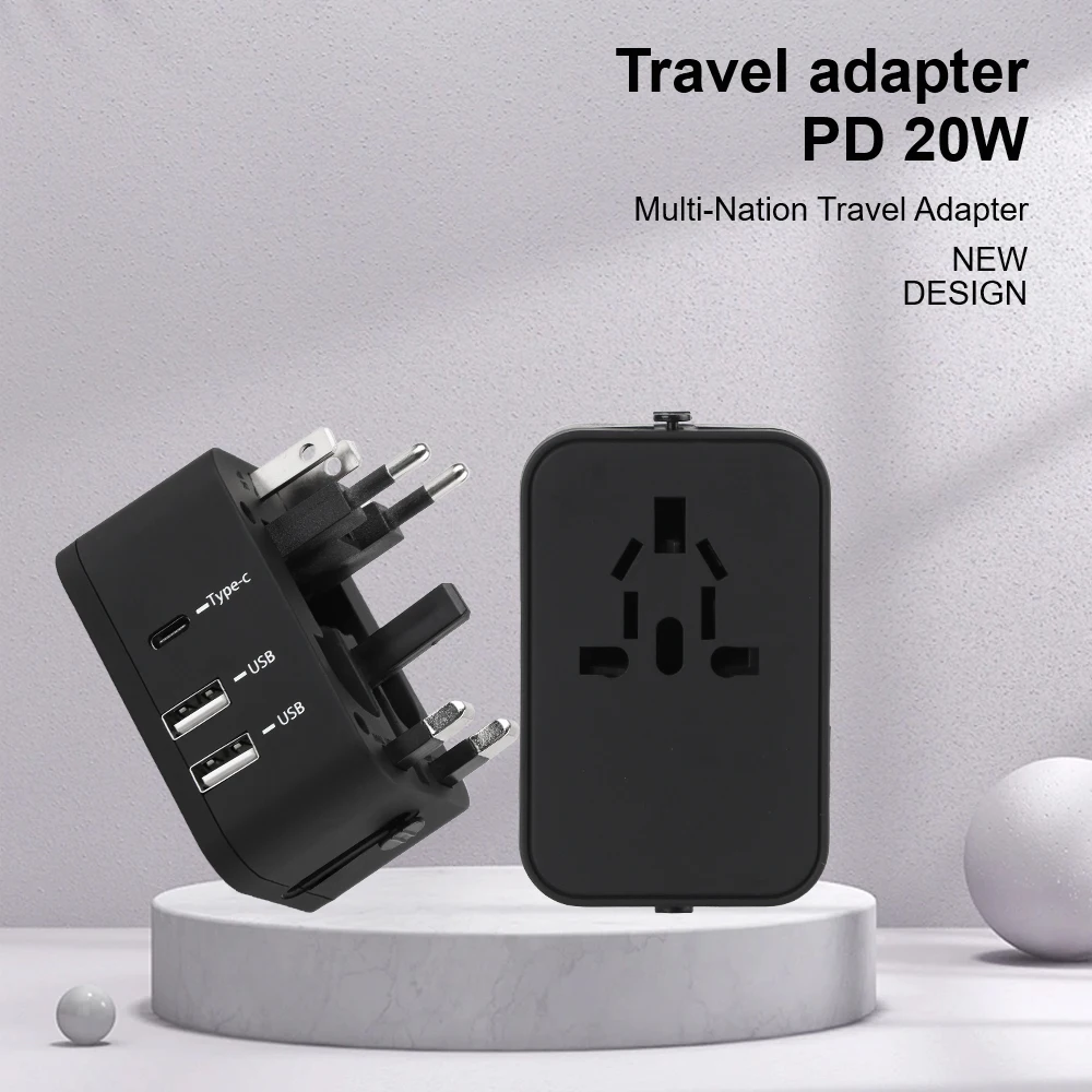 Wall Charger Travel Adapter with USB Charger Travel Conversion Plug 20W 6A Dual USB Port +Type-c USA EU UK AUS Plug Universal