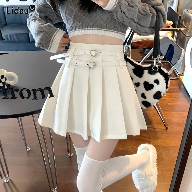 2023 New Spring Summer Thin Solid Color Temperament Pleated Patchwork Sweet A-line Skirt Youth Skinny Graceful Women\'s Clothing