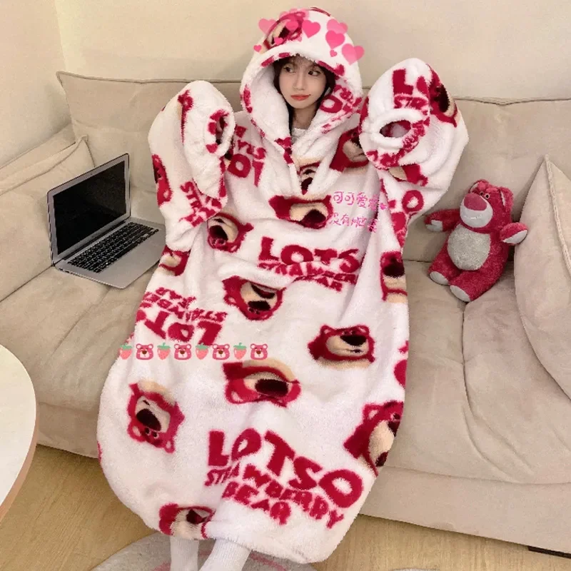 

Coral Velvet Pajama Dress For Women in 2023 Winter Cartoon Thickened Loose ins Student Fat MM Can be Worn out for Home Wear in