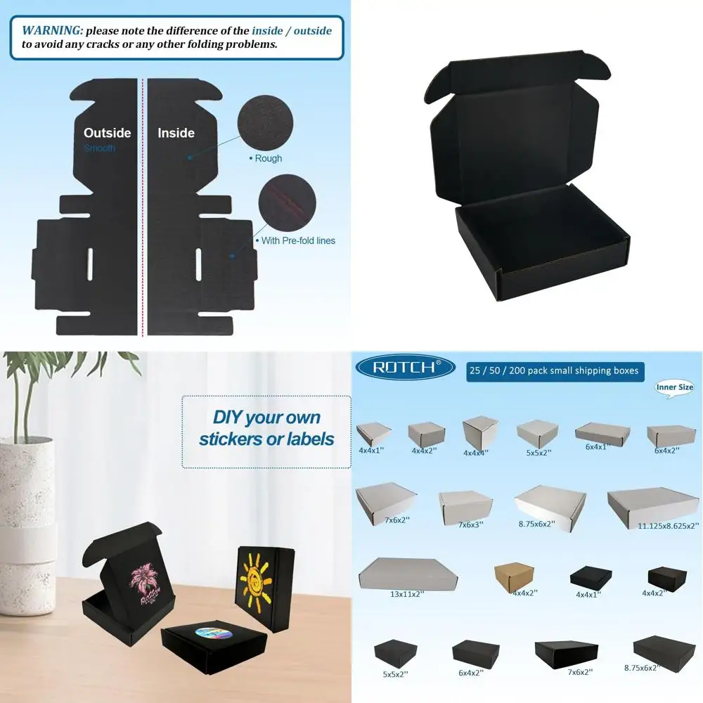 

200 Pack 4x4x1 Inch Small Cardboard Shipping Boxes, Black