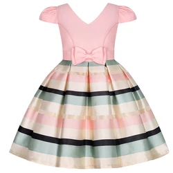 New Stripes Girls Dress Summer Fashion Bow Little Princess Dress Birthday Party Piano Performance 2-10 anni abbigliamento per bambini