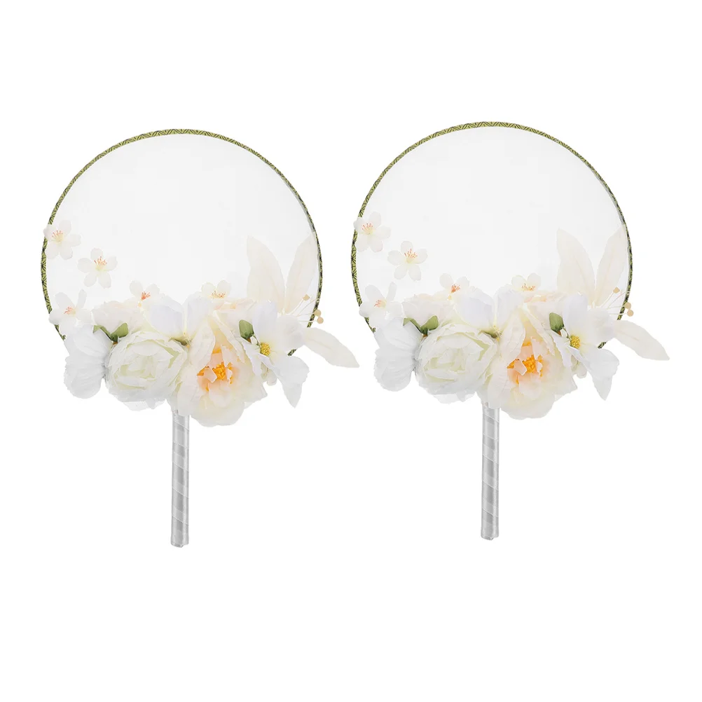 

2Pcs Elegant Floral Round Hand Fan Traditional Chinese Inspired Decorative Fan for Summer Outfit Accessories