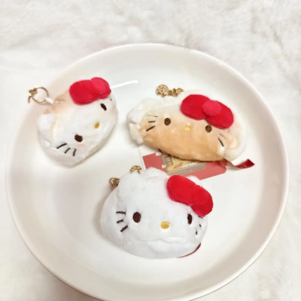 Sanrio Hello Kitty Cross-Dressing Round Face Food Chain Buckle Plush Keychain Backpack Pendant Car Key Decoration Birthday Gift