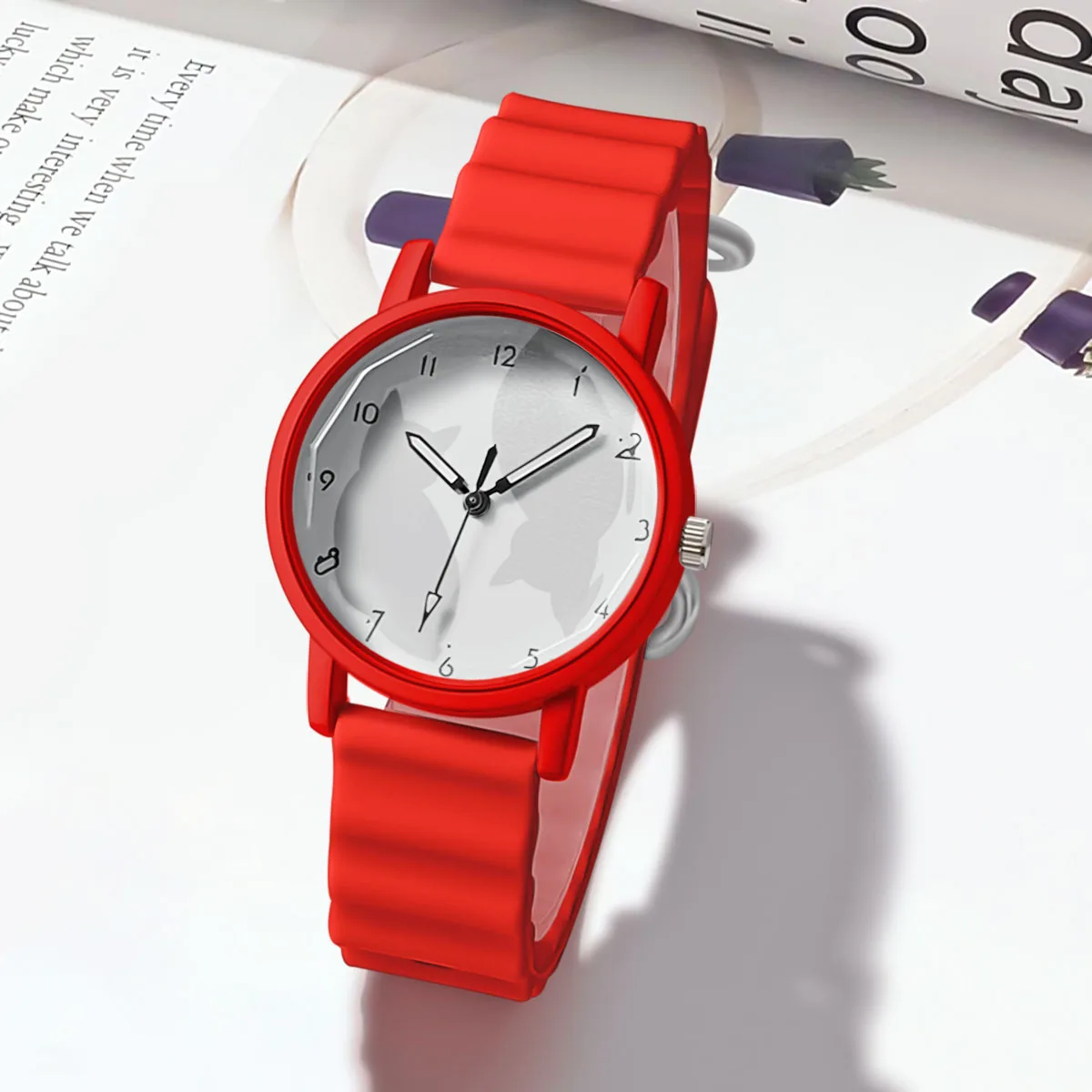 Reloj con diseño de concha redonda para Hombre y mujer, cronógrafo con diseño de gato, correa de silicona ondulada, creativo, a la moda, nuevo