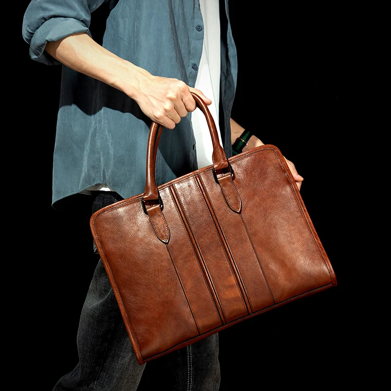 Business Casual Hand Rub Color Leather Handbag Men's Briefcase Top Layer Leather Shoulder Bag Computer Bag