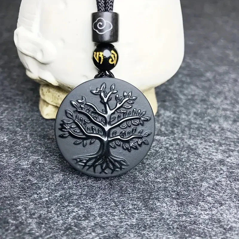 Crystal of Necklace Pendant Black Obsidian Guardian Healing Amulet Popular Export Item Tree of Life
