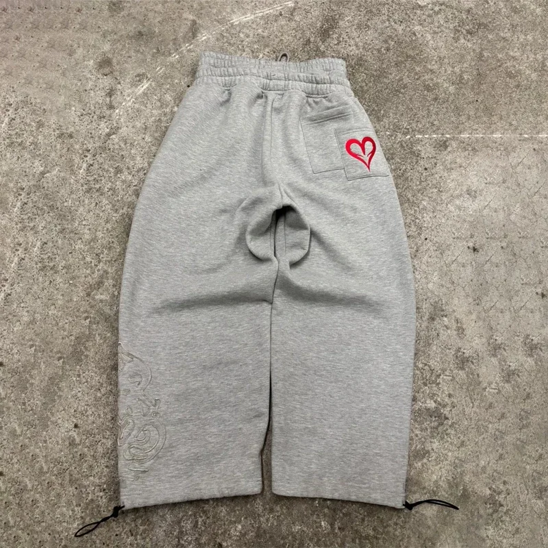 Men's goth hip hop street clothing neutral loose sports pants Y2K double waist jogging pants personality pattern drooping pants - Image 4