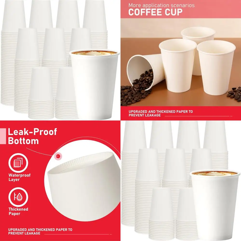 

1000 Pack 12 oz Disposable Paper Cups - Thickened, Leak-Resistant Cups for Hot & Cold Beverages