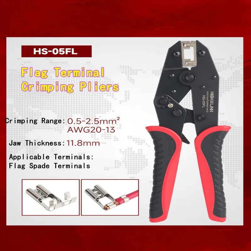 4.8/6.3 Flag Spade Terminal Crimping Pliers, Model 056FL, Electrician Cold Press Pliers, 0.5-2.5mm²