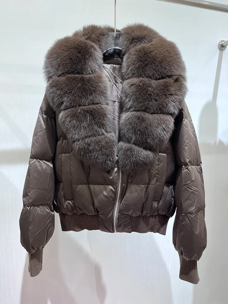 

2025 New Winter Lady Warm Fluffy Puffer Coat Real Fox Fur Collar Women Goose Down Clothes Female Loose Parka Jacket Outwear