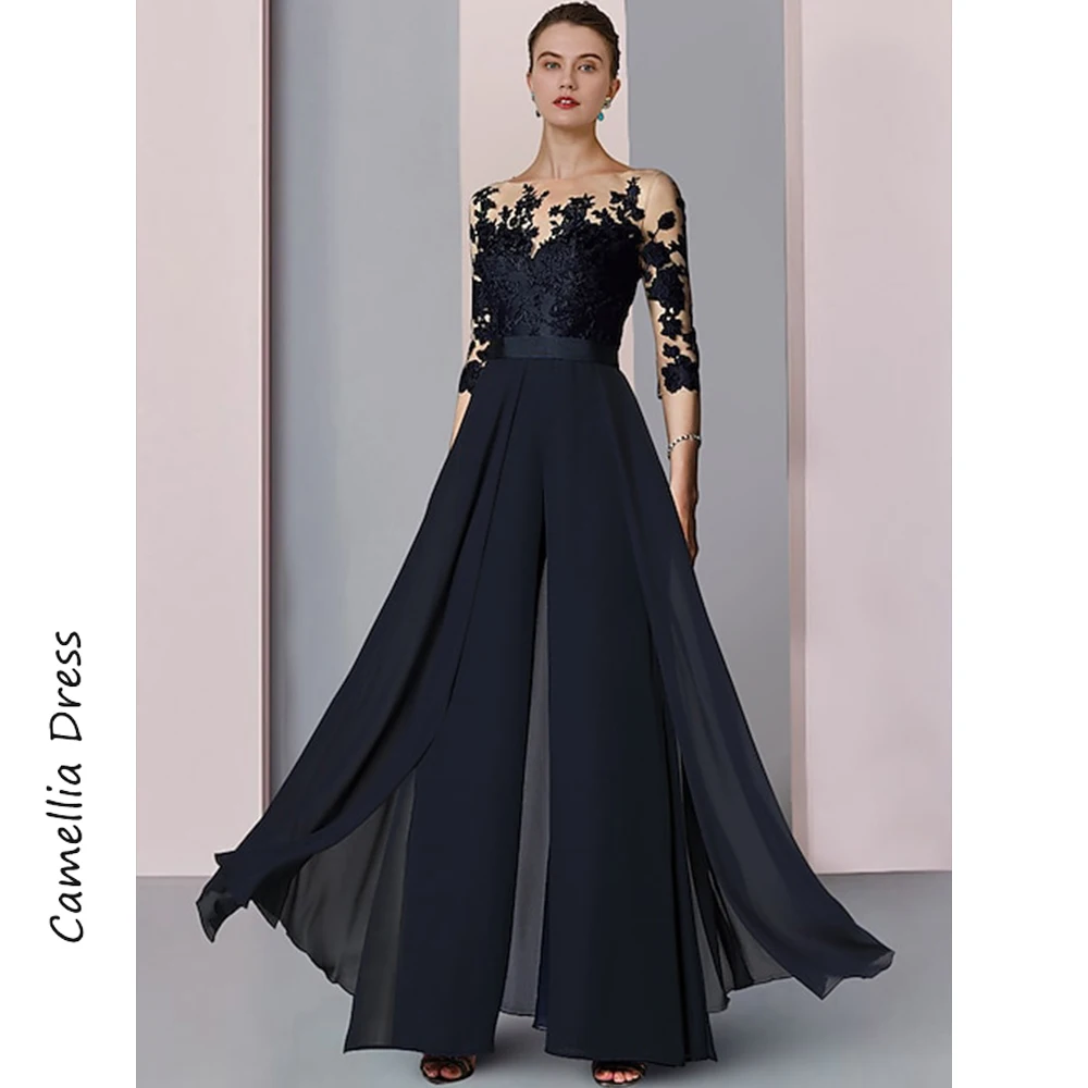 New Sheath Evening Dresses Scoop Neck Elegant And Pretty Women\'s Dresses Chiffon Appliques Mother of the Bride Dresses Vestido