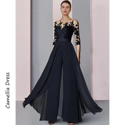 New Sheath Evening Dresses Scoop Neck Elegant And Pretty Women's Dresses Chiffon Appliques Mother of the Bride Dresses Vestido