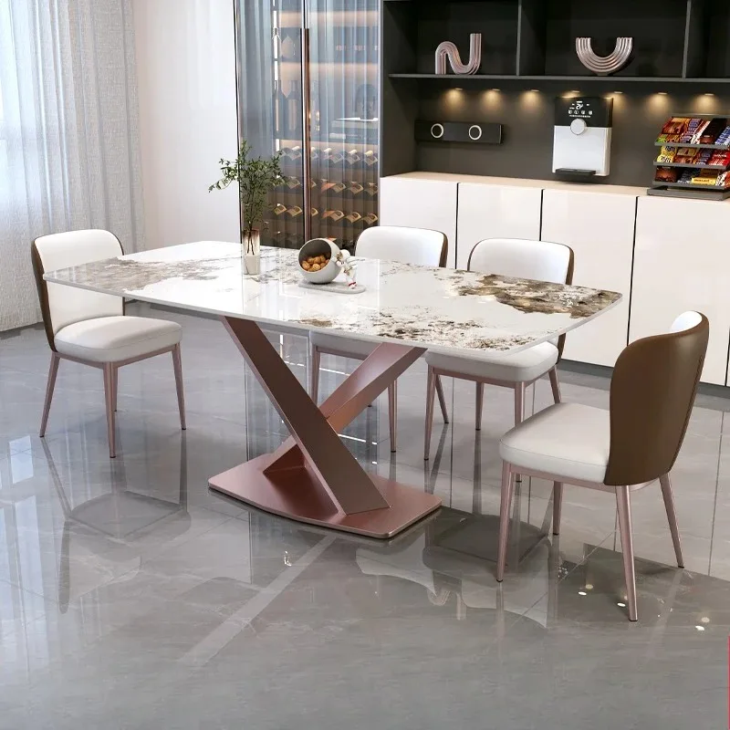 Italian light luxury rock slab dining table and chair combination bright rectangular household small apartment western