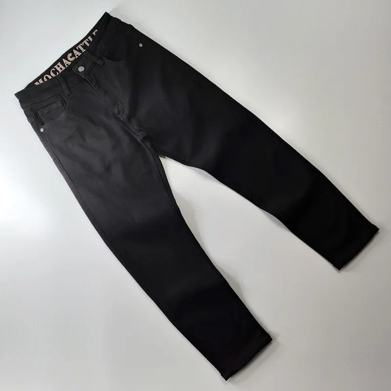 

Bla Denim Jeans Men's Women's Waed Mid-Waist Slight Stretch Slim Fit Nine-Piece Pants American Sle Cotton Elaser