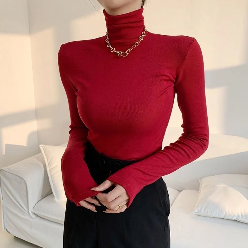 

2023 Thickened with High Top T-shirt Women's Long Sleeve Fashion Blusas Clothes for Women Tops Shirts Blouses