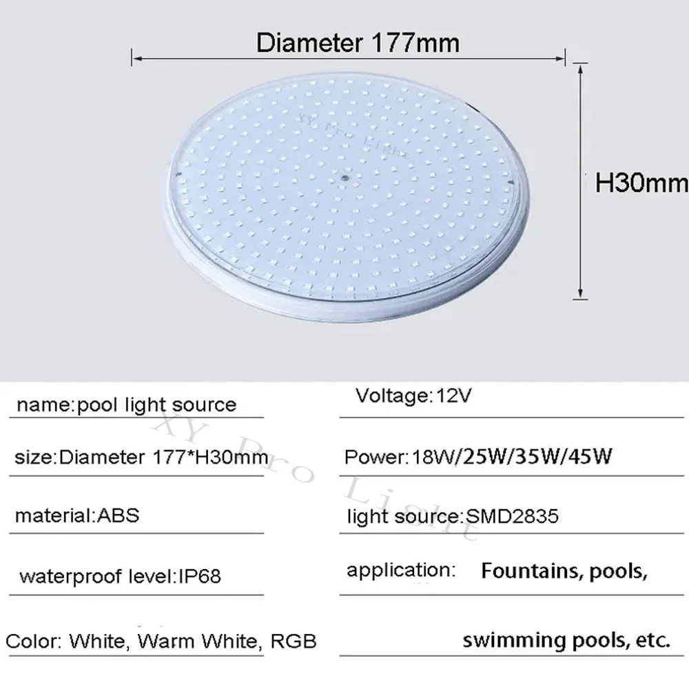 RGB Disco Light Swimming Pool Lamp12V Warm Color Cool White LED IP68 Underwater Replacement Light Source RGB with Remote Control