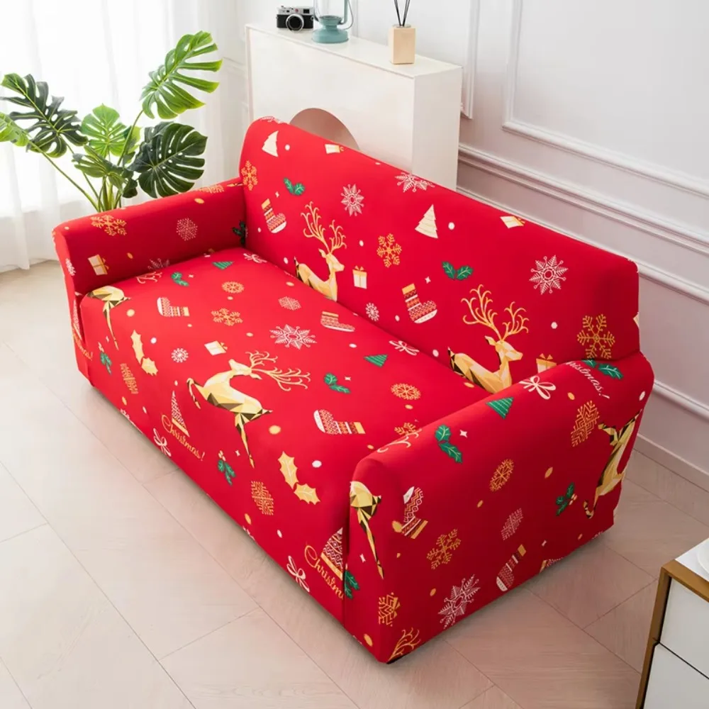Elastic Christmas Sofa Cover All-inclusive Scratch-Proof Couch Protector Dirt-resistant Red Furniture Protector All-season