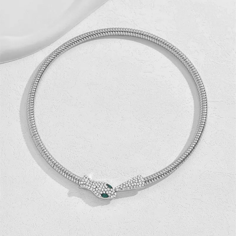 Nieuwe Aankomst Choker Kettingen Vrouwen Eenvoudig Ontwerp Kristal Gelukkige Slang Vormige Dikke Kettingen Sieraden Voor Vrouwen Kraag