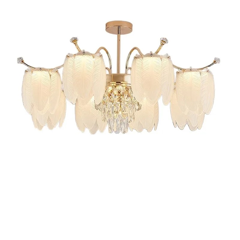 Cream style light luxury living room bedroom light French feather crystal dining room creative lighting 2025 new chandelier