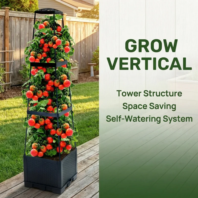 44.8 Inch Tall Self-Watering Trapezoidal Plant Pot Tomato Climbing Frame for Courtyard And Balcony Garden