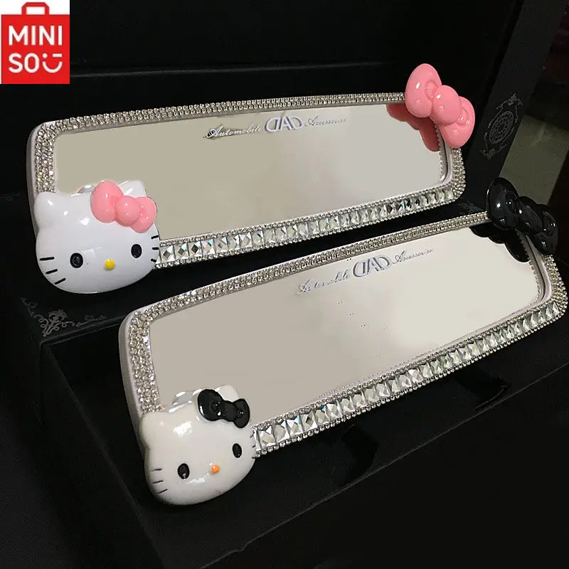 HelloKitty Car Glass Diamond Luxury Rearview Mirror Set Decoration Cartoon with Diamond KT Car Rearview Mirror Decoration Shell