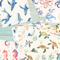 12pcs New Cartoon Sea Animal Wrapping Paper Octopus Turtles Whales Wrap Paper for Ocean Theme Decorations Kdis Birthday Supplies