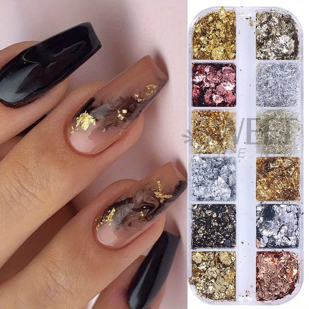 2 صناديق 24 أنماط الذهب احباط رقائق مسمار الترتر رقائق مختلطة الحرير الألومنيوم بريق Paillette رقاقة البريق الديكور Crafts بها بنفسك الحرف