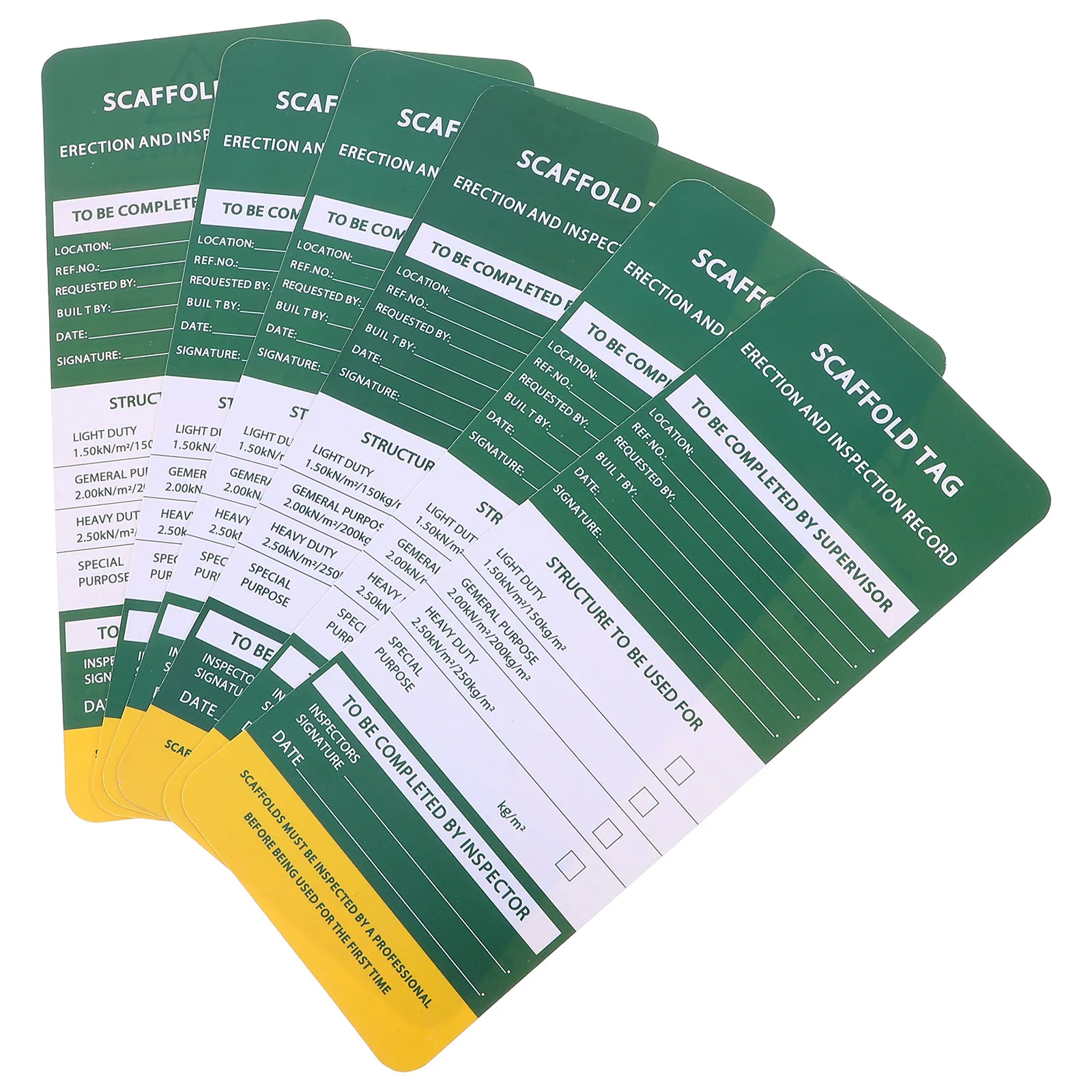 

6Pcs Scaffold Safety Tags Set PVC Industrial Inspection Tags Writable Surface for Scaffold Status Communication Safety