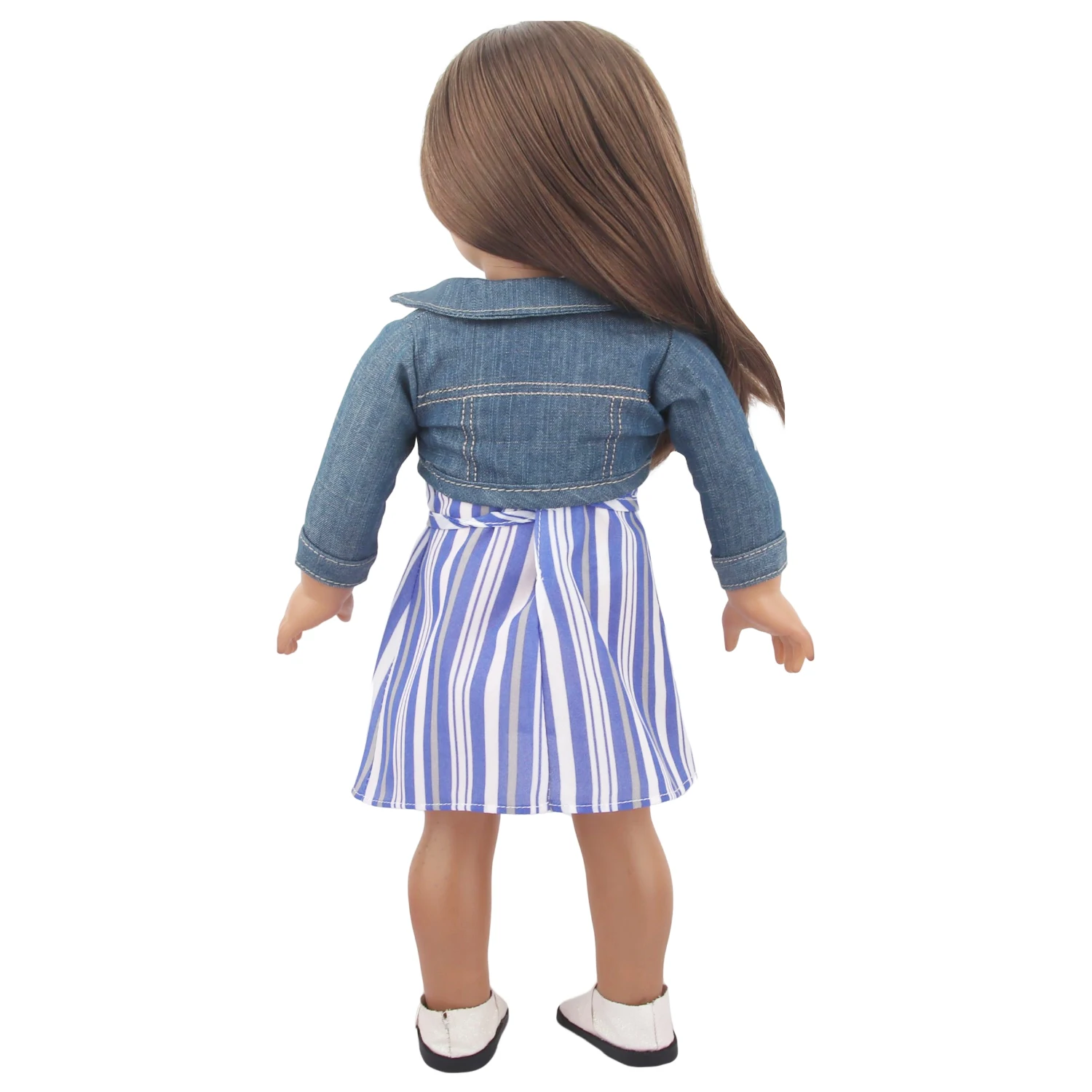 Cute Doll Clothes Set Denim Jacket Outfit,Bear Jumpsuit,Striped Dress& Party Gown for 18"American & 43cm Baby Newborn Girl Dolls