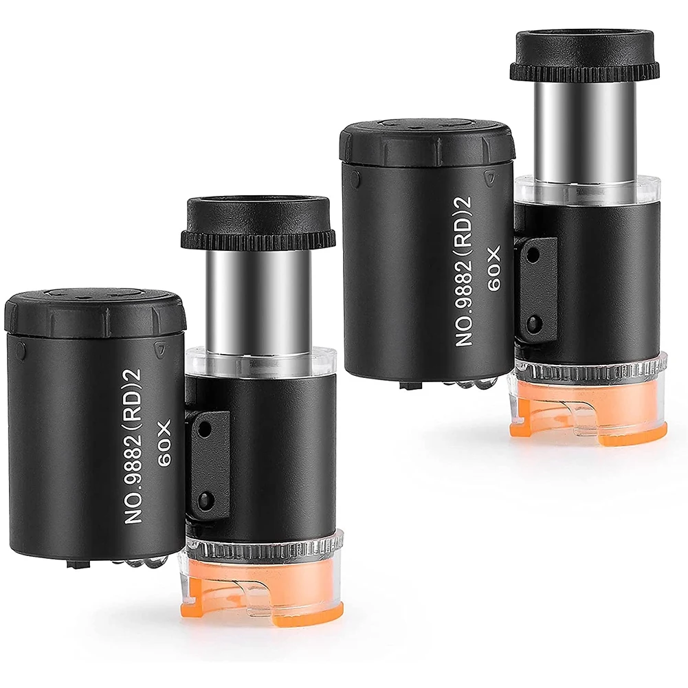 

2 Pieces 60X Mini Pocket Microscope with 3 Light,Jewelers Eye Loupe Portable Magnifing Glass for Handcrafts