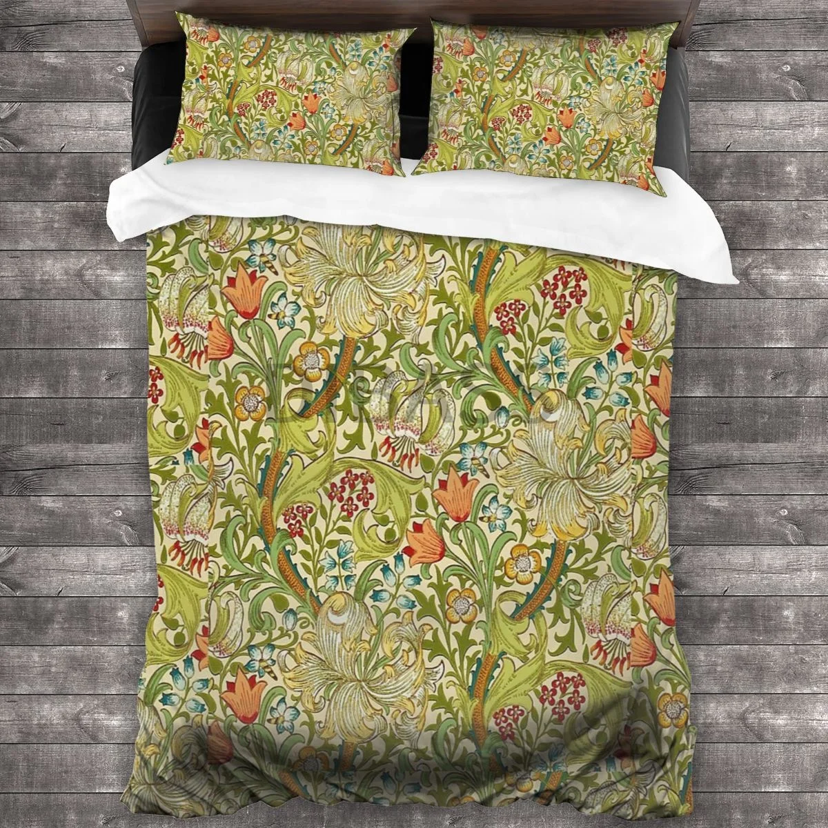 William Morris Golden Lily Comforter Set with 2 Pillowcases,Soft Microfiber Bedding King/Queen Size,Jacobean Floral Duvet Cover