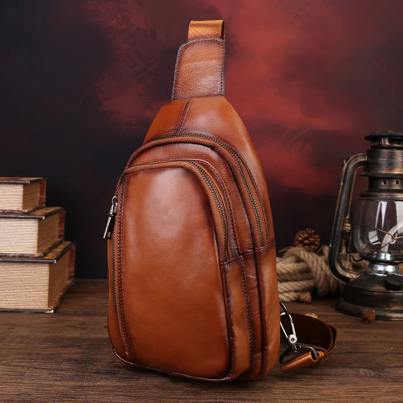 

Мужская сумка-рюкзак из натуральной кожи растительного дубления премиум-класса с множеством карманов, большой вместимости, для путешествий, диагональная.