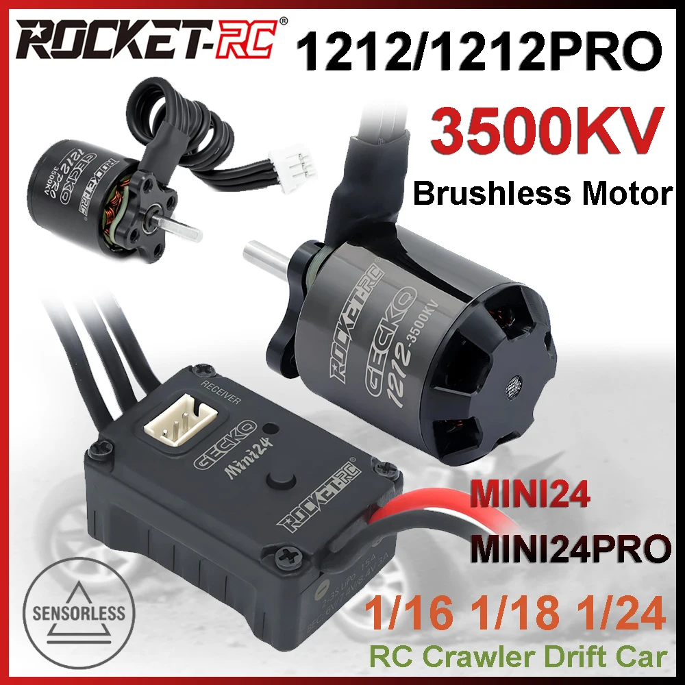 ROCKET-RC GECKO 1212 1212PRO 3500KV Motor MINI24 MINI24PRO ESC Brushless Combo for 1/16 1/18 1/24 TRX4M SCX24 RC Crawler Cars