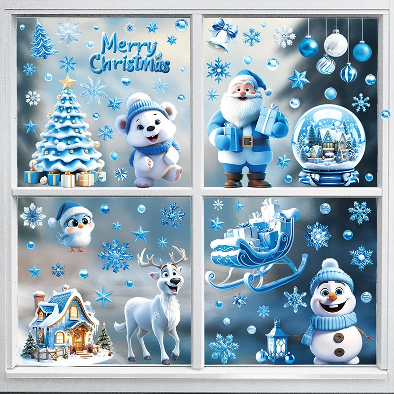 9 Sheets  Christmas Window Stickers Decor, Christmas Static Sticker for Party Accessory Home Party
