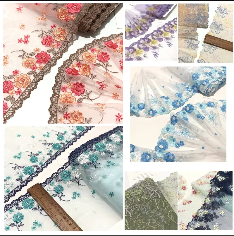 30Yards Special Offer Colorful Mesh Embroidery Lace Trim, DIY Needlework, Sewing Doll Dress, Clothing Material , 4-20cm