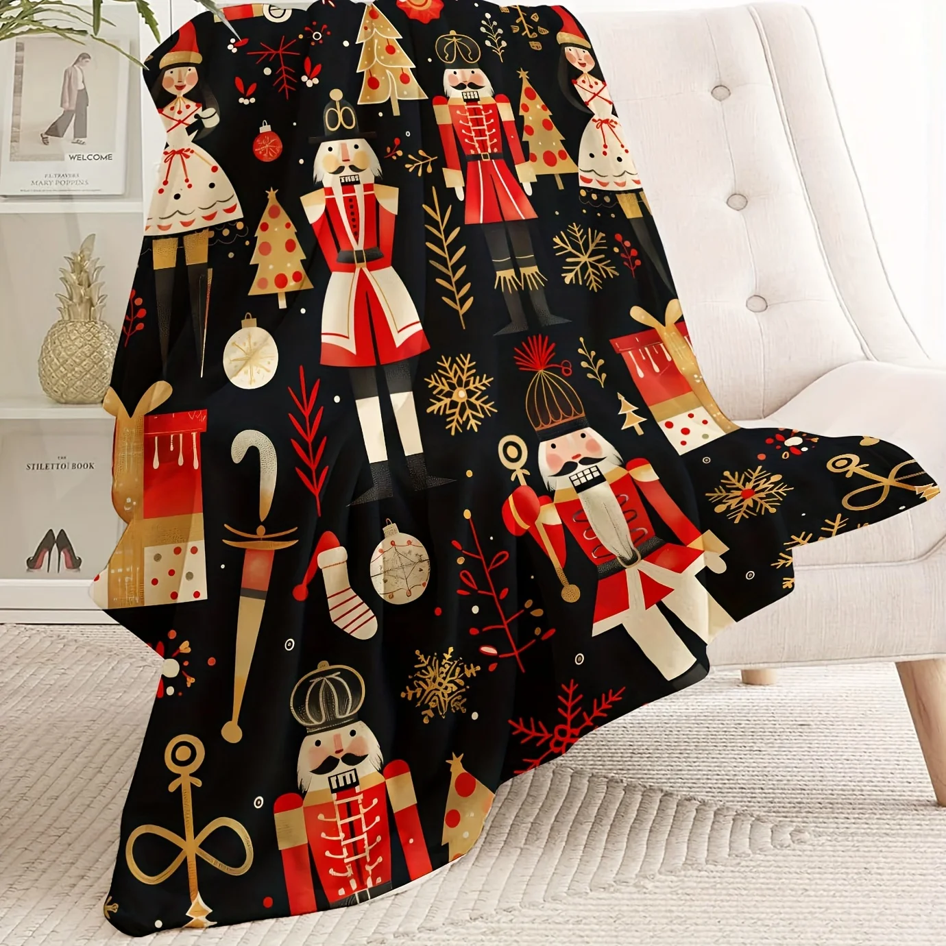 Ultra-Soft Nutcracker Christmas Tree Throw Blanket - Versatile All-Season Fleece Throw for Sofa & Bedroom, Machine Washable, Fes