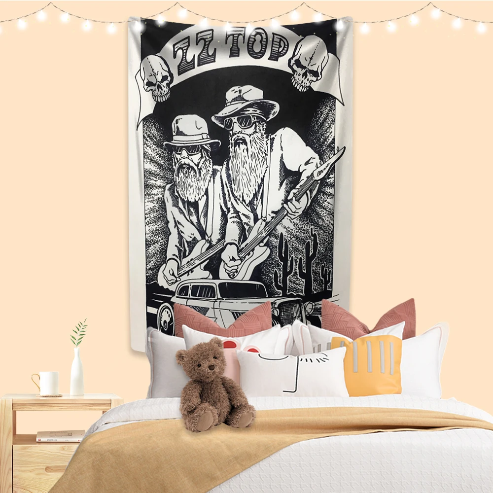 

Blues Rock Band Tapestry ZZ Tops Wall Hanging Home Decoration Bedroom Dormitory Background Cloth Concert Decor Travel Blanket