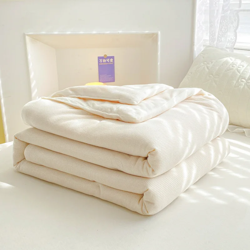 

Knitted A-class Ins Wind Waffle Japanese Thin Quilt Summer Cool Air Conditioning Dormitory Summer Solid Color New Style