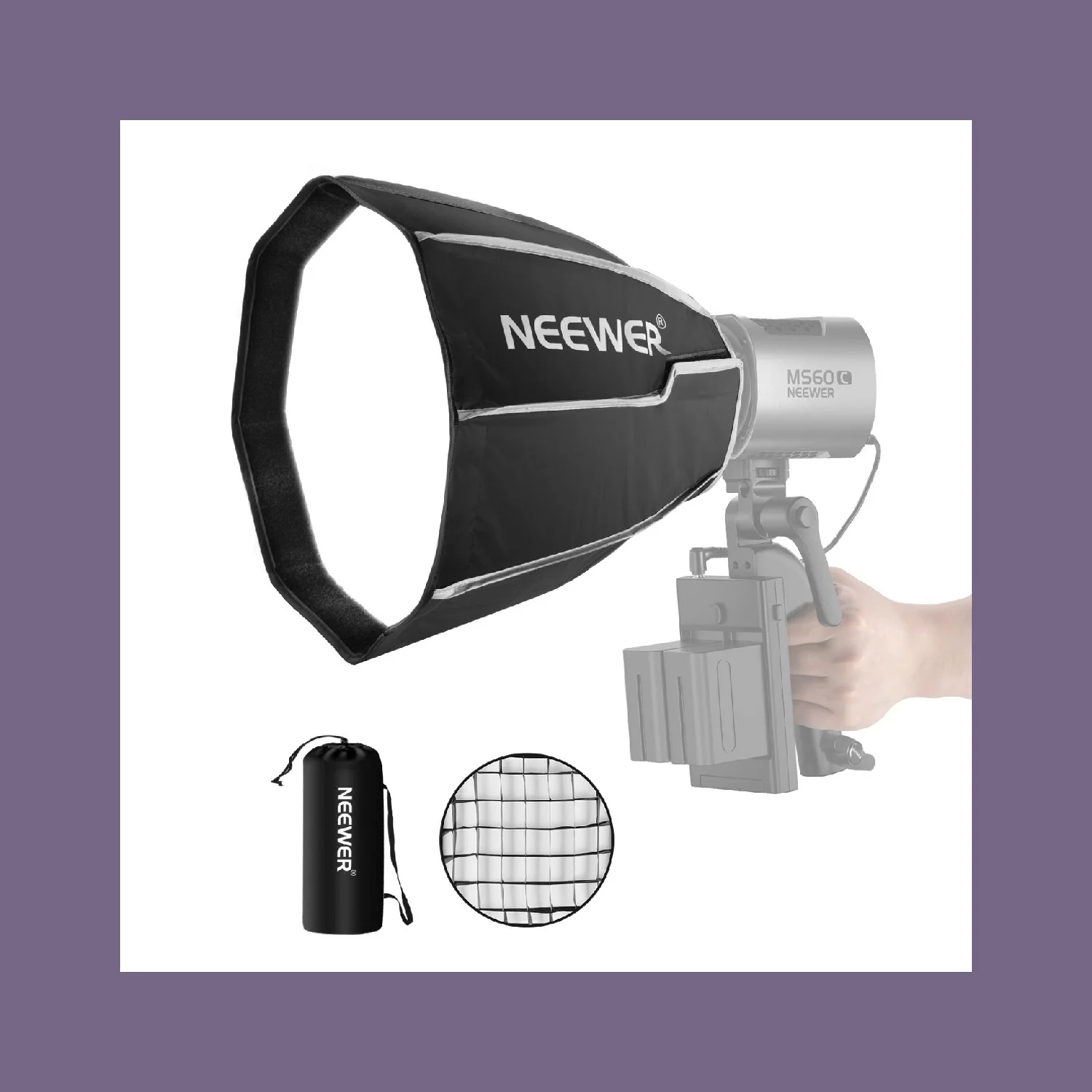 neewer-softbox-octogonal-de-30-cm-con-rejilla-de-panal-y-soporte-neewer-para-lamparas-de-estudio-led-ms60-ms60b-ms60c-ms150b-y-ns3p