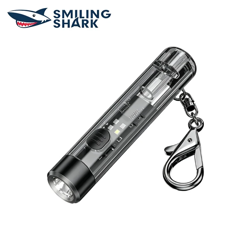 SMILING SHARK Mini Keychain Flashlight Super Bright USB Rechargeable Portable Pocket Light With Keyring Hook TIP-0020