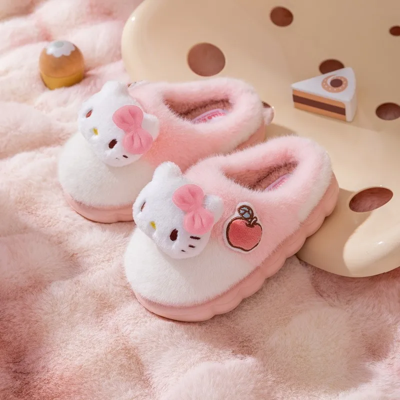 Kuromi Sanrios Child Cotton Slippers Cute Hello Kittys Cartoon Anime Figure Kawaii Autumn Winter Parent-Child Slippers Girl