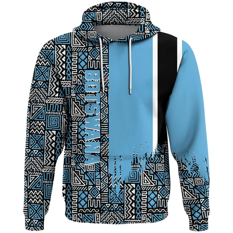 Botswana Flag Emblem Pattern Hoodies For Men Daily Loose Men\'s Fashion Sweatshirts Casual Clothing Oversized Street Pullovers