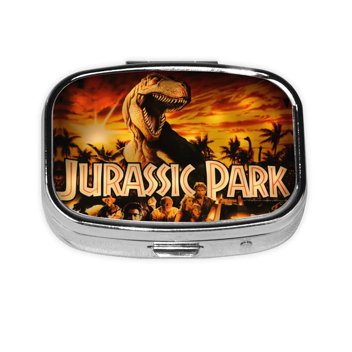 شخصية JJ-Jurassics صندوق حبوب مربع الخيال العلمي ديناصور حاوية حبوب معدنية صغيرة صندوق دواء موزع